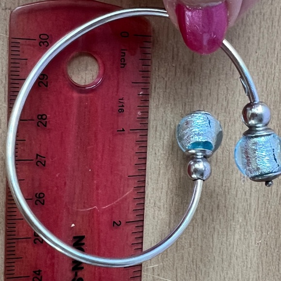 VINTAGE STERLING SILVER COIL WRAP CUFF BRACELET FROSTED AQUA BLUE MURANO GLASS - Picture 7 of 16